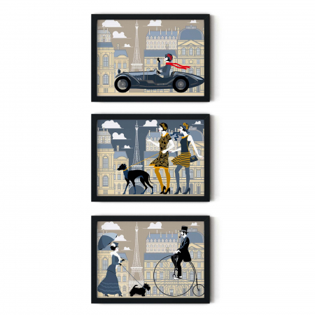 Set 3 tablouri, Intaglio, Stil Pop Art, color, print pe hartie foto Fine Art, Animatie in oras, postere moderne, pentru living [5]