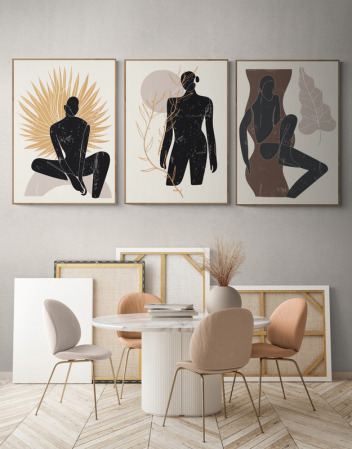 Set Tablouri Abstracte - Set 3 tablouri, Intaglio, Stil Pop Art, color, print pe hartie foto Fine Art, Silueta femeie, postere moderne , pentru living, dormitor