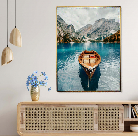 Tablouri Arhitectura si Peisaje - Tablou canvas modern cu barcă pe lac montan în living