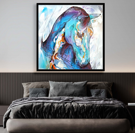 Tablouri Animale si Pasari - Tablou canvas, abstract, cai, multicolor, pentru living