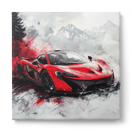 ablou canvas cu supercar McLaren P1 roșu în peisaj montan [1]