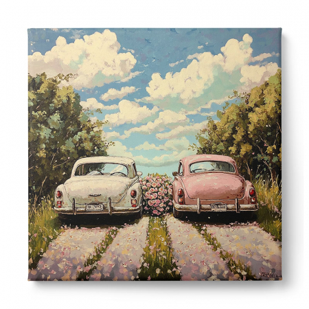 Tablou canvas cu mașini retro colorate în nuanțe pastel [2]