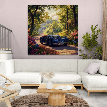 Tablouri cu Masini - Tablou canvas cu automobil retro pe un drum de poveste