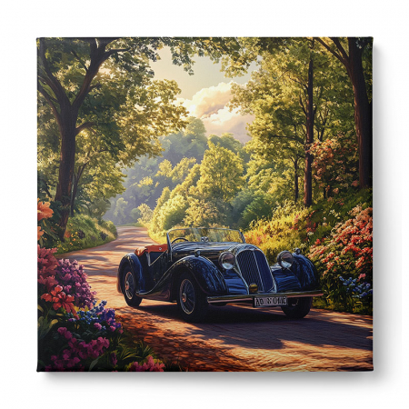 Tablou canvas cu automobil retro pe un drum de poveste [2]