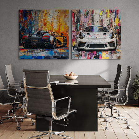 Tablouri cu Masini - Tablou canvas cu mașini sport stilizate, pictate abstract