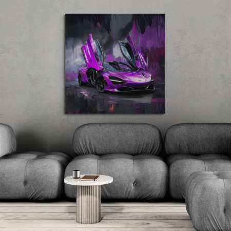Tablouri cu Masini - Tablou canvas cu super masina violet, stilizat în manieră abstractă