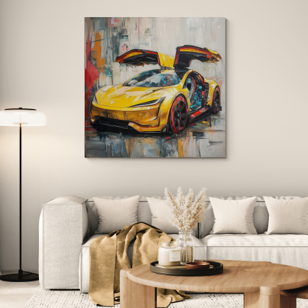 Tablouri cu Masini - Tablou canvas cu Tesla galbenă