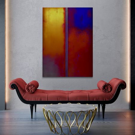 Tablouri Abstracte - Tablou canvas abstract roșu și galben – Artă geometrică intensă pentru living modern
