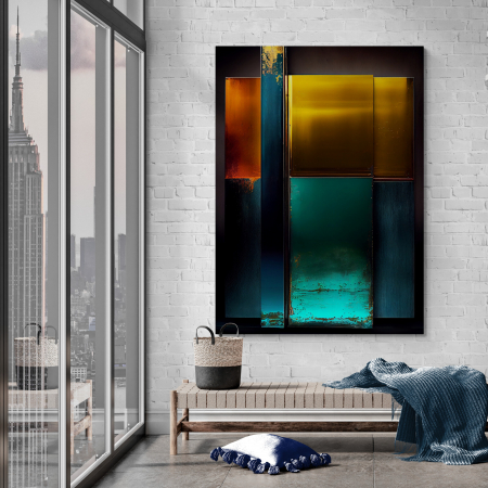 Tablouri Abstracte - Tablou canvas abstract geometric în turcoaz și galben – Accent elegant pentru living
