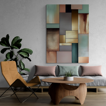 Tablouri Abstracte - Tablou canvas, abstract, minimalist, colorat, nuante de auriu, turcoaz, pentru living