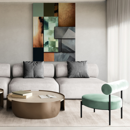 Tablouri Abstracte - Tablou abstract minimalist în tonuri de maro și turcoaz – Design geometric pentru living elegant