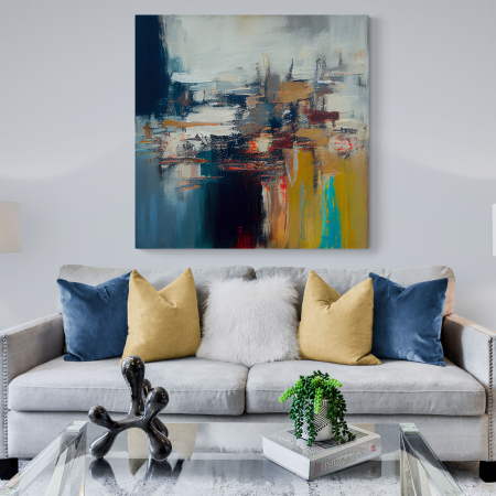 Tablouri Abstracte - Tablou canvas abstract cu galben și albastru – Accent modern pentru hol sau living