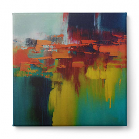 Tablou abstract canvas cu galben, portocaliu și turcoaz – Accent decorativ pentru hol modern [1]