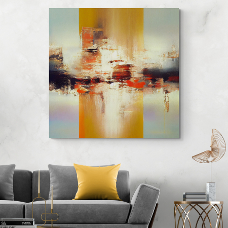 Tablouri Abstracte - Tablou Abstract în Gri și Galben pentru Living