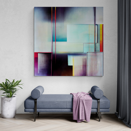 Tablouri Abstracte - Tablou abstract canvas gri și turcoa