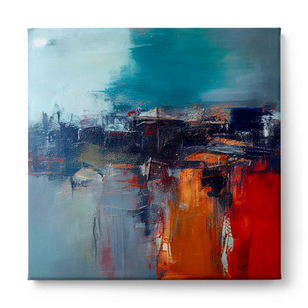 Tablou abstract modern cu roșu și turcoaz – Accent artistic pentru birou sau living [1]
