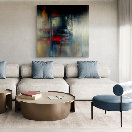 Tablouri Abstracte - Tablou canvas, abstract, modern, colorat, nuante de gri, rosu, pentru birou, living