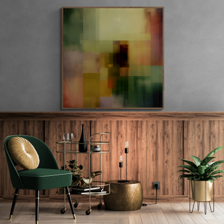Tablouri Abstracte - Tablou abstract canvas verde și crem