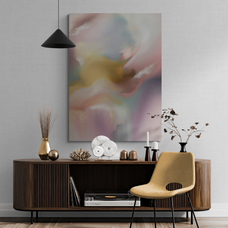 Tablouri Abstracte - Tablou canvas abstract cu roz, turcoaz și auriu – Artă rafinată pentru livinguri elegante