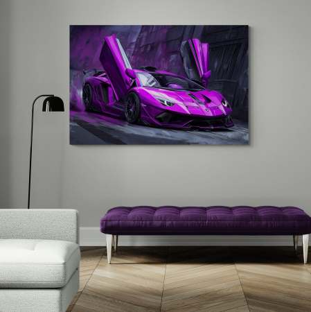 Tablouri cu Masini - Tablou canvas abstract modern cu mașină sport violetă
