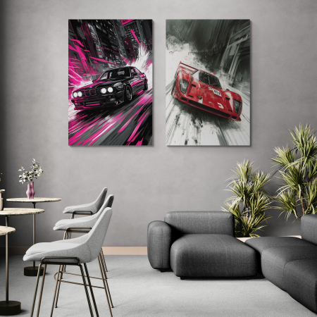 Tablouri cu Masini - Tablouri canvas cu mașini sport redate în stil abstract modern