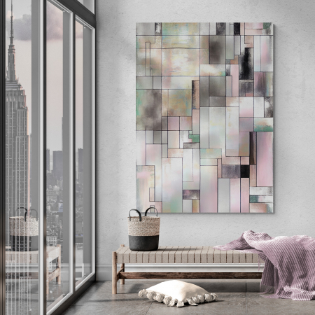 Tablouri Abstracte - Tablou abstract pastel roz și gri pentru living – Intaglio