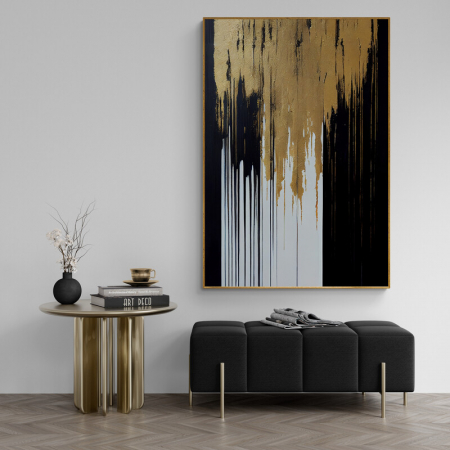 Tablouri Abstracte - Tablou canvas abstract alb, negru și auriu – decor elegant pentru living și birou