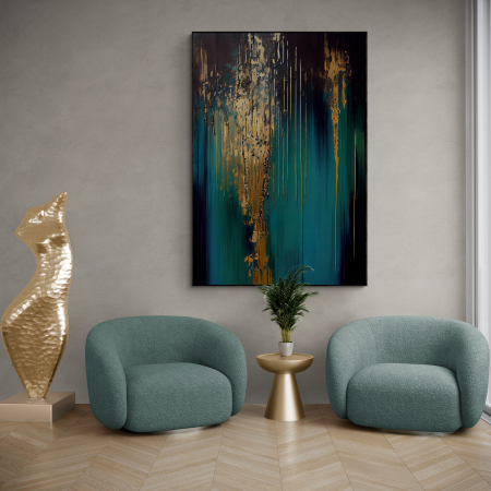 Tablouri Abstracte - Tablou canvas abstract albastru și auriu – decor elegant pentru living și hol modern
