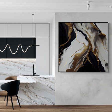 Tablouri Abstracte - Tablou canvas, abstract, modern, nuante de alb, negru, maro, pentru living, bucatarie