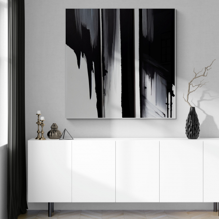 Tablouri Abstracte - Tablou canvas, abstract, modern, nuante de alb, negru, pentru hol, birou