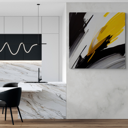 Tablouri Abstracte - Tablou canvas abstract cu portocaliu, alb și negru – Energie vizuală pentru decoruri moderne