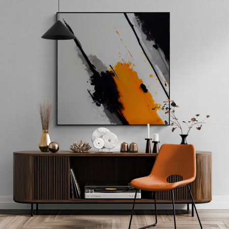 Tablouri Abstracte - Tablou canvas abstract cu portocaliu, alb și negru – Energie vizuală pentru decoruri moderne