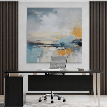 Tablouri Abstracte - Tablou abstract modern în nuanțe de albastru, galben și gri