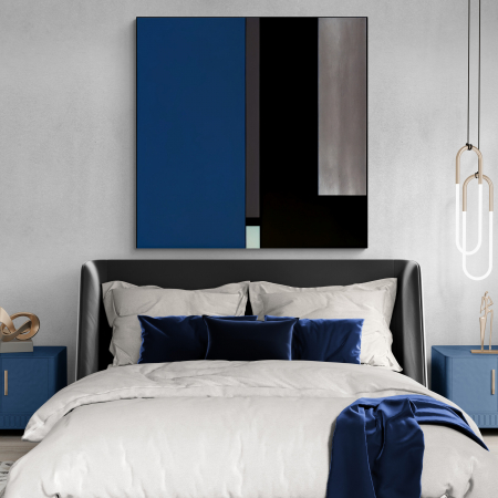 Tablouri Abstracte - Tablou canvas abstract cu albastru și negru – Artă geometrică minimalistă pentru dormitor