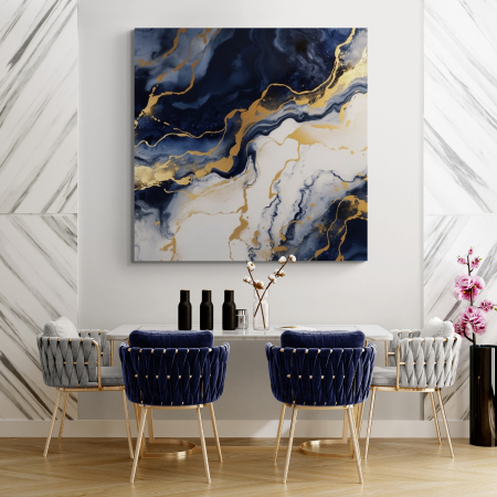 Tablouri Abstracte - Tablou canvas, abstract, modern, nuante de albastru si auriu pentru living, bucatarie