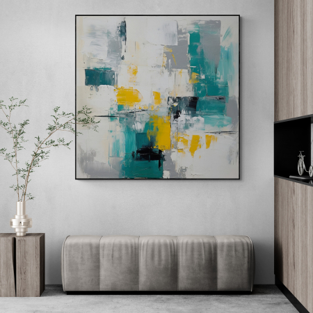 Tablouri Abstracte - Tablou canvas abstract modern în turcoaz și galben