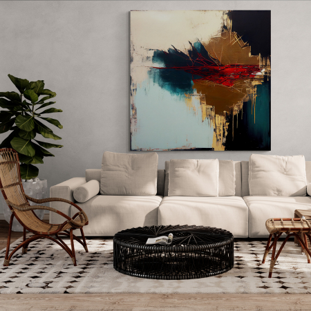 Tablouri Abstracte - Tablou canvas abstract cu crem, albastru și roșu – Artă expresivă pentru decoruri moderne