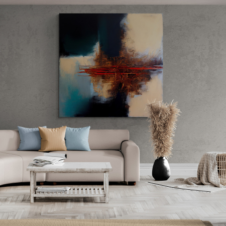 Tablouri Abstracte - Tablou canvas abstract crem, turcoaz și roșu – Artă contemporană pentru decoruri sofisticate