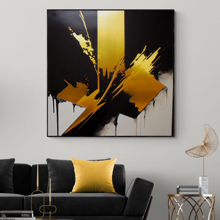 Tablouri Abstracte - Tablou canvas, abstract, modern, nuante de galben, negru, pentru living