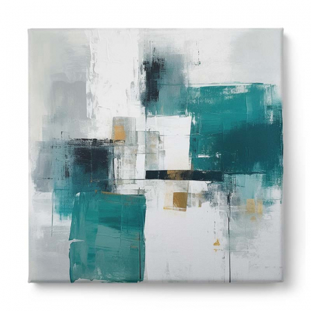 Tablou abstract modern alb, gri și turcoaz [1]