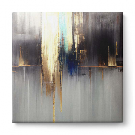 Tablou canvas abstract gri și auriu – Artă luminoasă pentru dormitor sau hol modern [1]