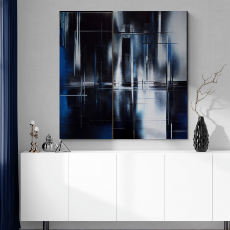 Tablouri Abstracte - Tablou canvas, abstract, modern, nuante de negru, albastru, pentru hol, dormitor