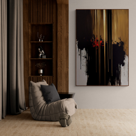 Tablouri Abstracte - Tablou canvas abstract negru, gri și maro – decor sobru pentru birou modern