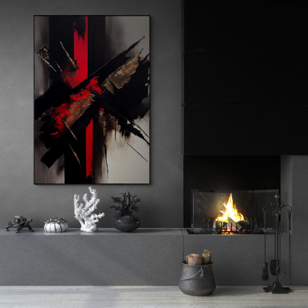 Tablouri Abstracte - Tablou canvas abstract negru, roșu și gri – decor expresiv pentru living modern