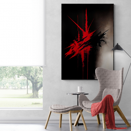 Tablouri Abstracte - Tablou canvas, abstract, modern, nuante de negru, rosu, pentru birou