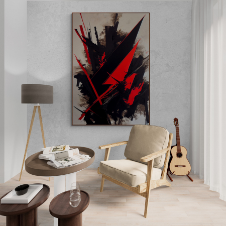 Tablouri Abstracte - Tablou canvas abstract roșu și negru – decor expresiv pentru hol modern