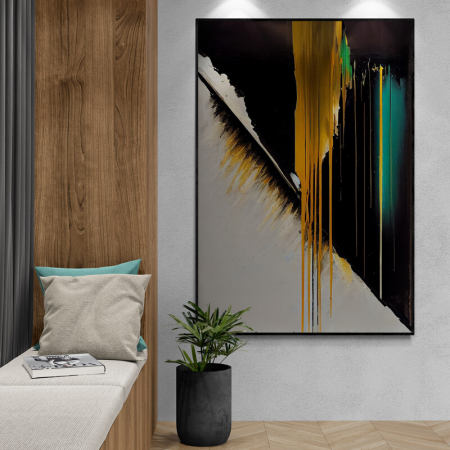Tablouri Abstracte - Tablou canvas abstract negru și galben – decor puternic și elegant pentru living modern