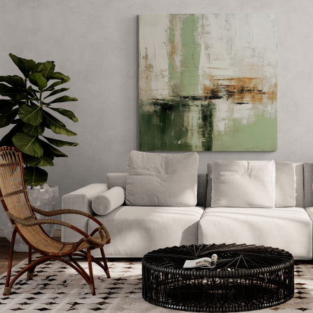 Tablouri Abstracte - Tablou abstract modern verde deschis și crem