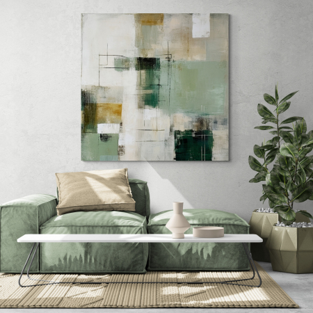 Tablouri Abstracte - Tablou abstract modern verde deschis și crem