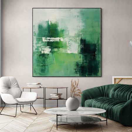 Tablouri Abstracte - Tablou canvas, abstract, modern, nuante de verde si alb pentru living